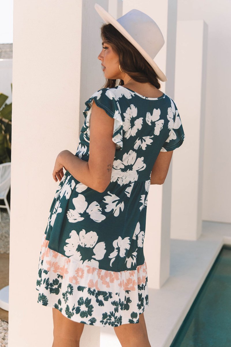 Floral Print Ruffle Sleeve Empire Waist Mini Dress for Women - Love Salve
